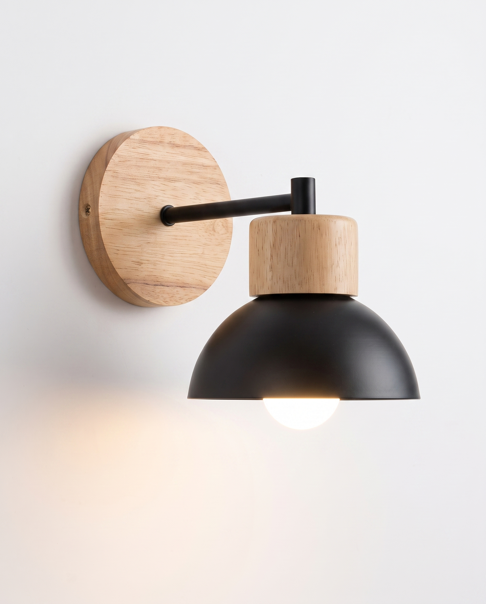 Wood Dome Wall Light 19 cm | Solid Wood, Nordic Design | Hardwired Warm Accent Lamp for Bedroom and Hallway