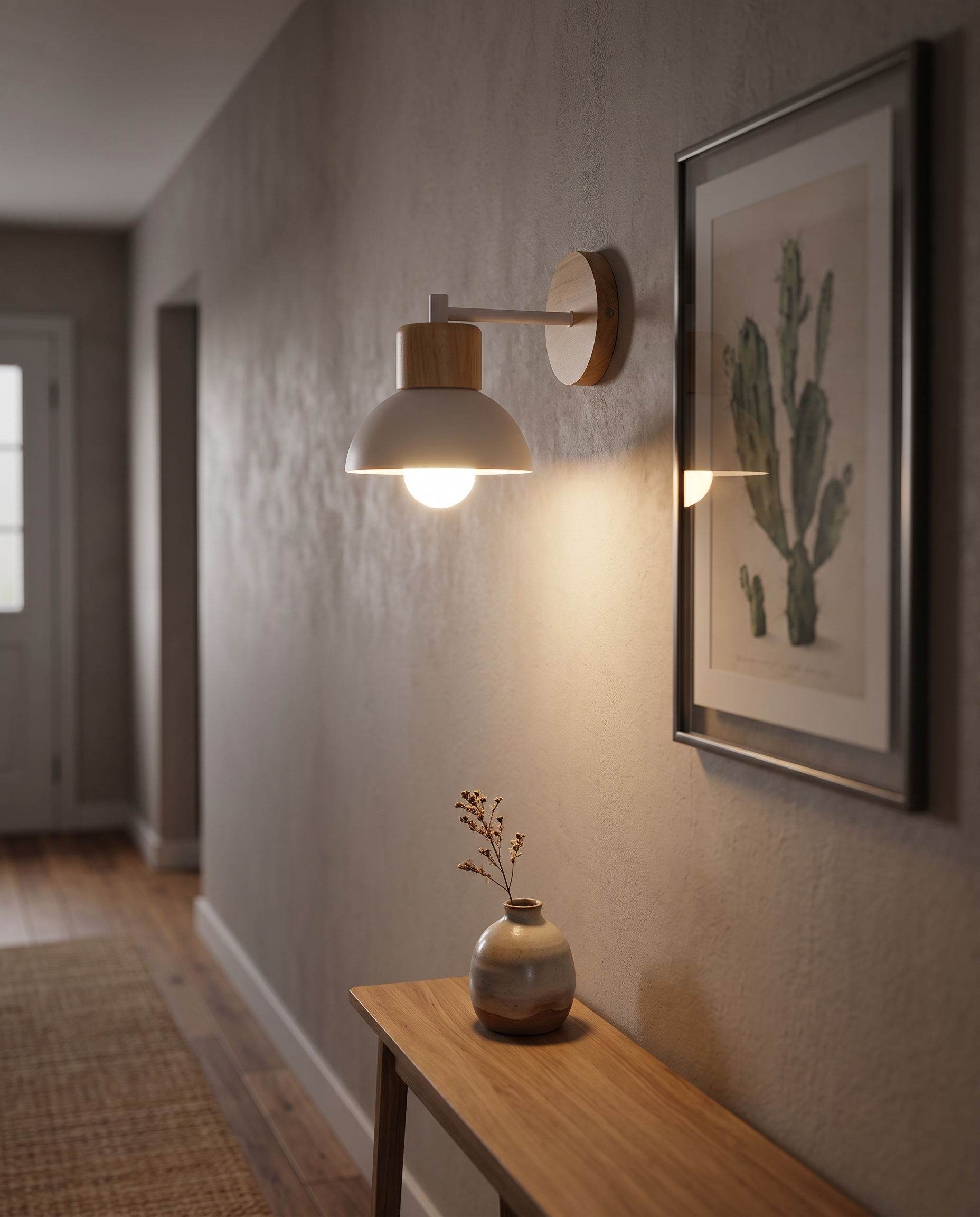 Wood Dome Wall Light 19 cm | Solid Wood, Nordic Design | Hardwired Warm Accent Lamp for Bedroom and Hallway