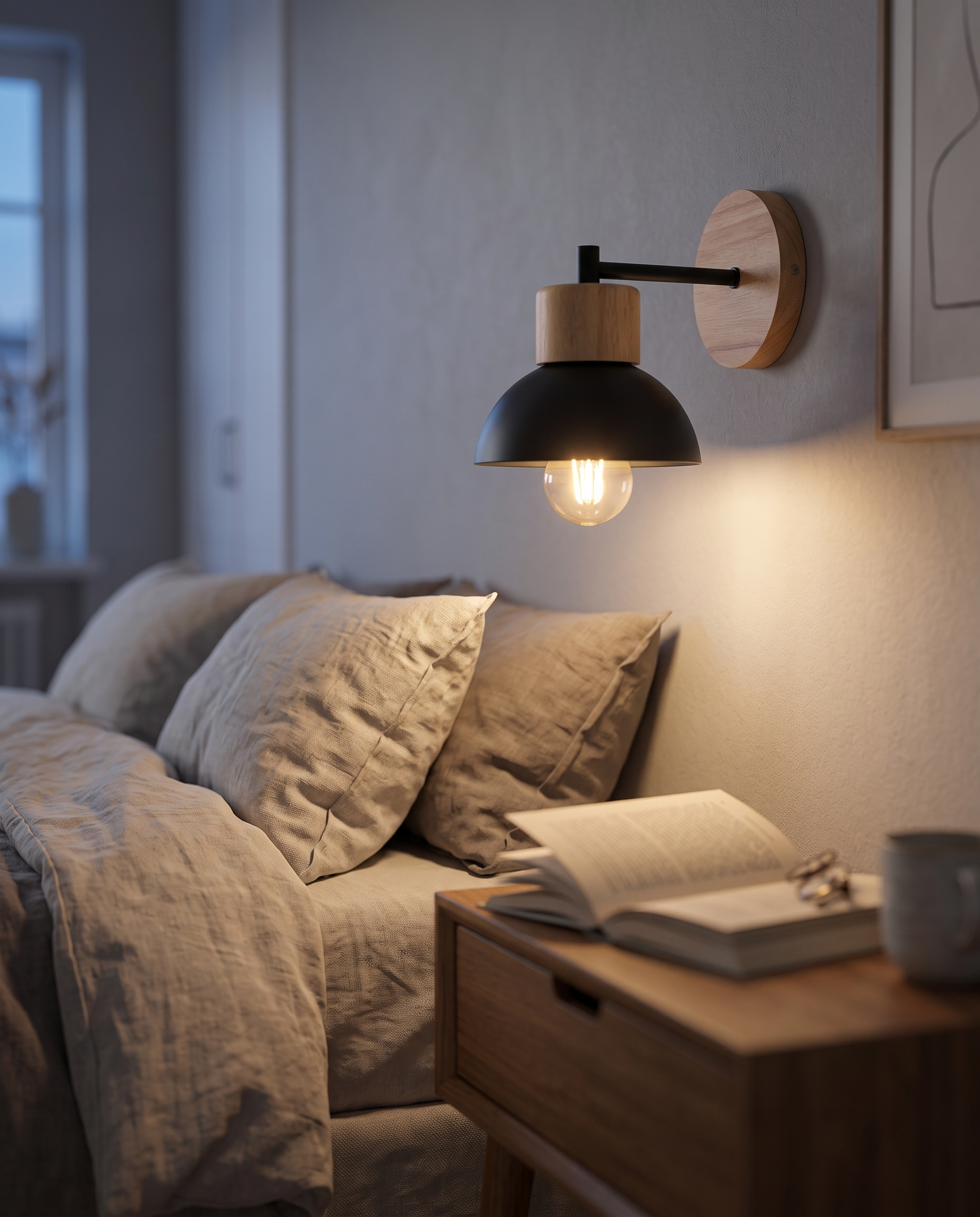 Wood Dome Wall Light 19 cm | Solid Wood, Nordic Design | Hardwired Warm Accent Lamp for Bedroom and Hallway