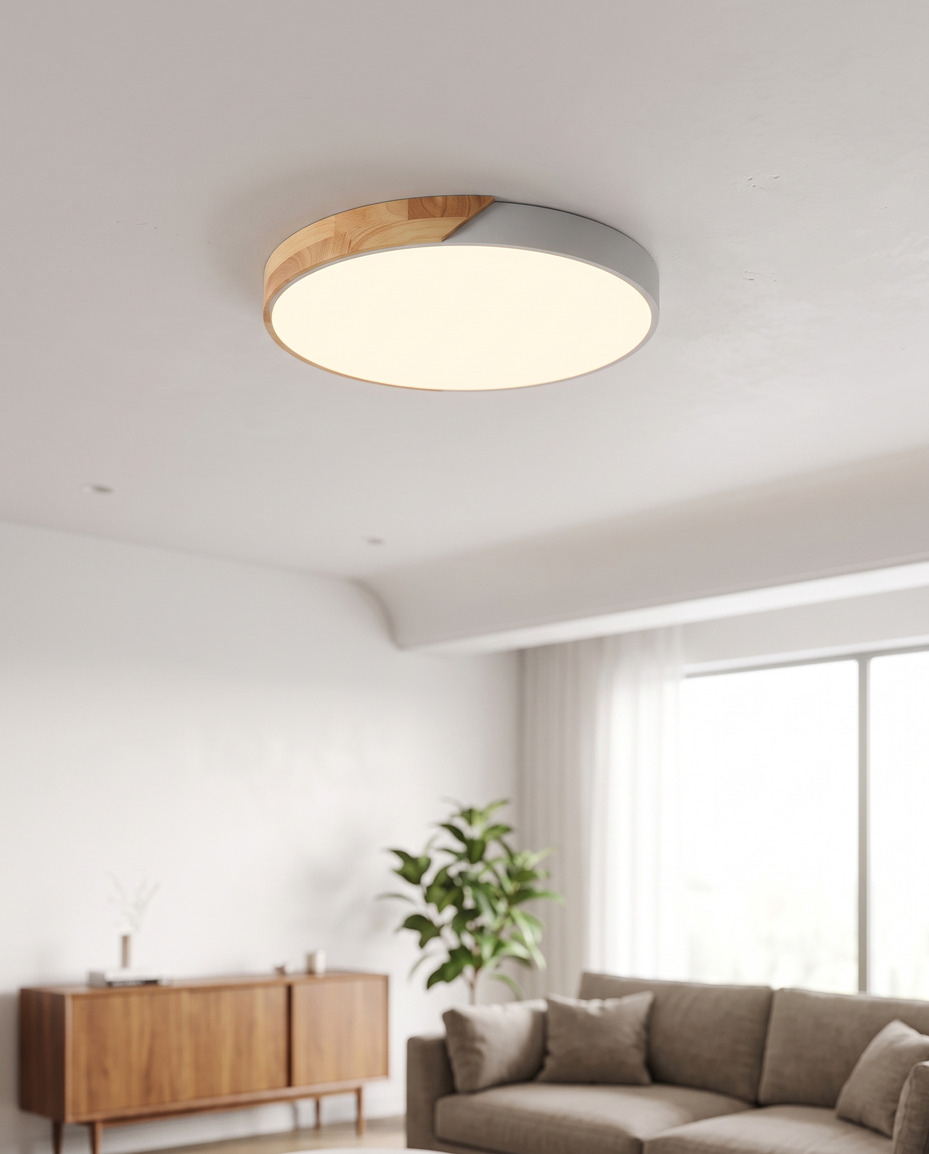 Scandinavian Wooden LED Ceiling Light Fixture – Modern Flush Mount Design for Cozy Ambiance