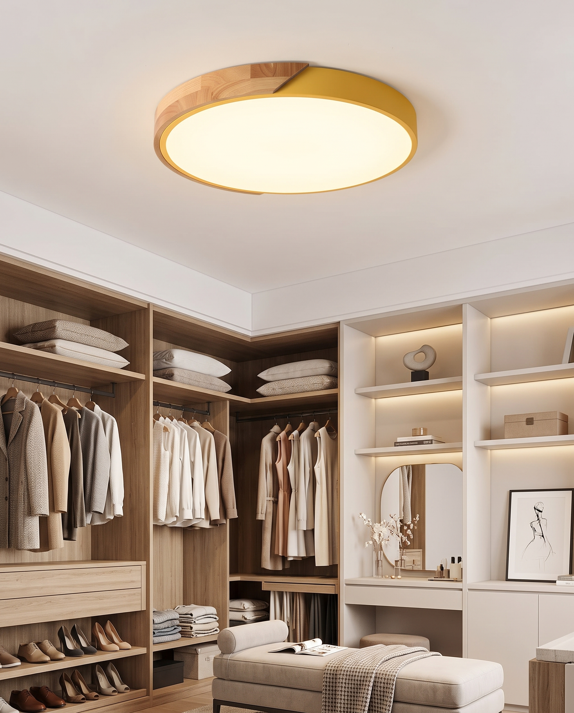 Scandinavian Wooden LED Ceiling Light Fixture – Modern Flush Mount Design for Cozy Ambiance