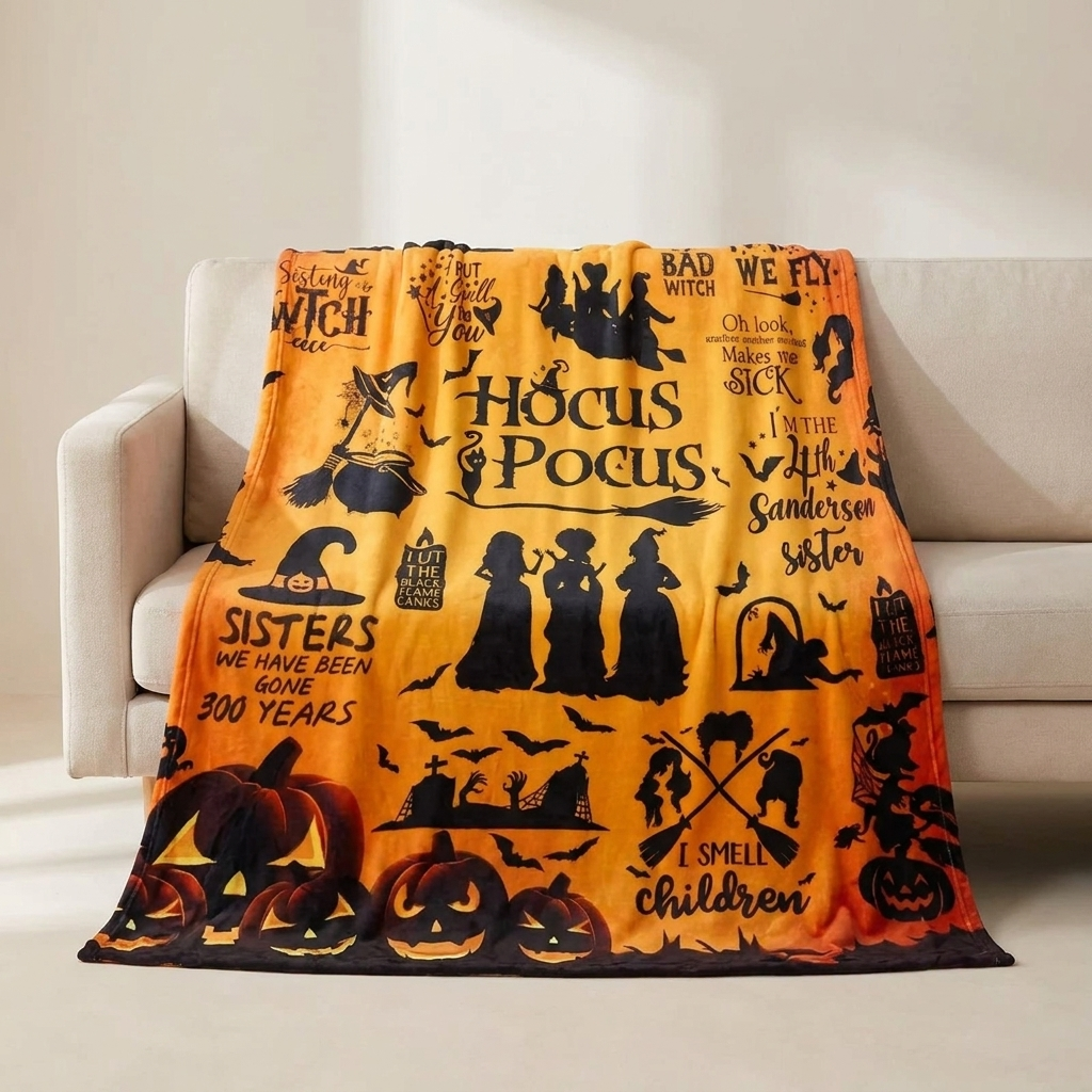 Halloween Throw Blanket Microfiber Polyester Pumpkin Design Lightweight