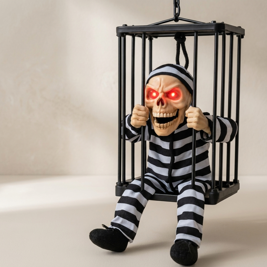 Skeleton Cage Decoration Motion Activated Red LED Halloween Decor