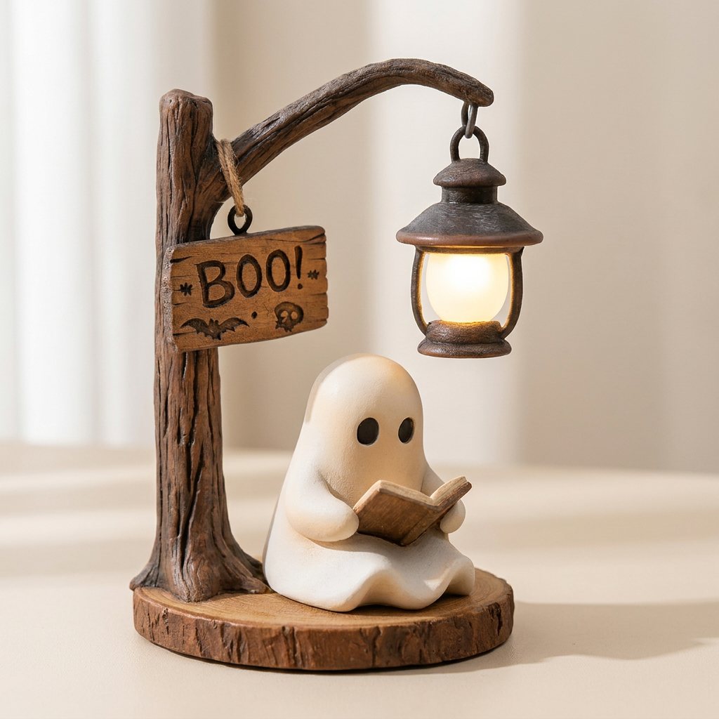 Table Lamp Resin Ghost Design Warm LED Battery Powered