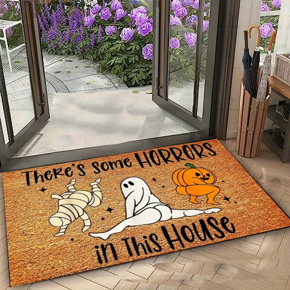 Halloween Doormat Ghost Pumpkin Black Cat Haunted House Seasonal Entryway Mat