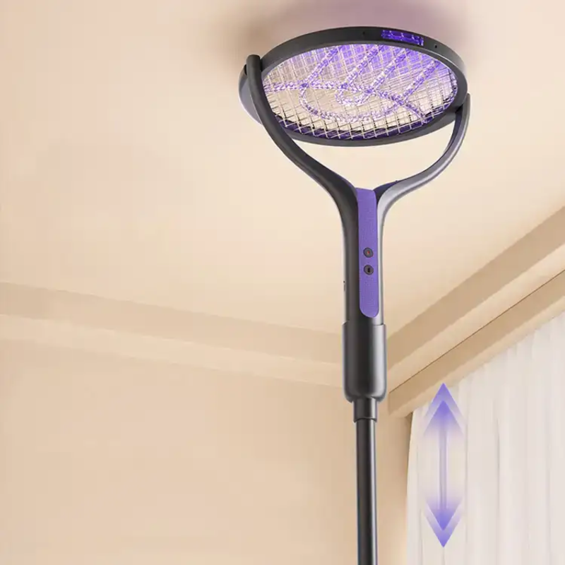 Electric Mosquito Swatter Extendable with Camping Light and Rotating Head