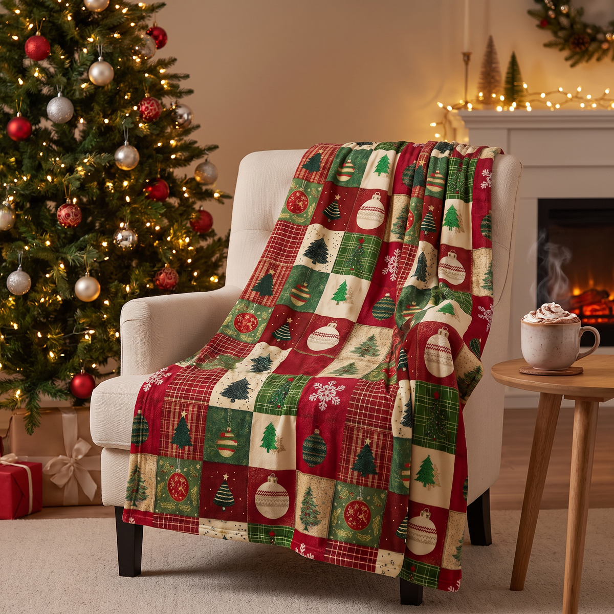 Christmas Patchwork Flannel Throw Blanket