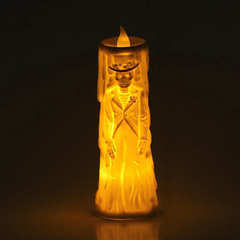 LED Candle Set Skull Bride and Groom Flameless White Light Halloween Wedding Decor