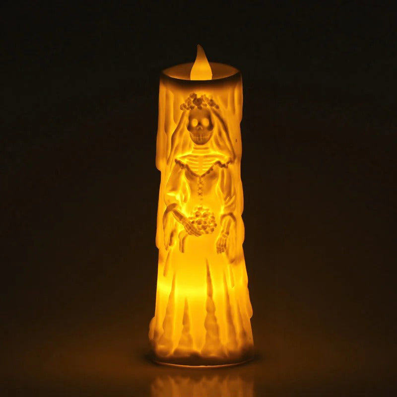 LED Candle Set Skull Bride and Groom Flameless White Light Halloween Wedding Decor