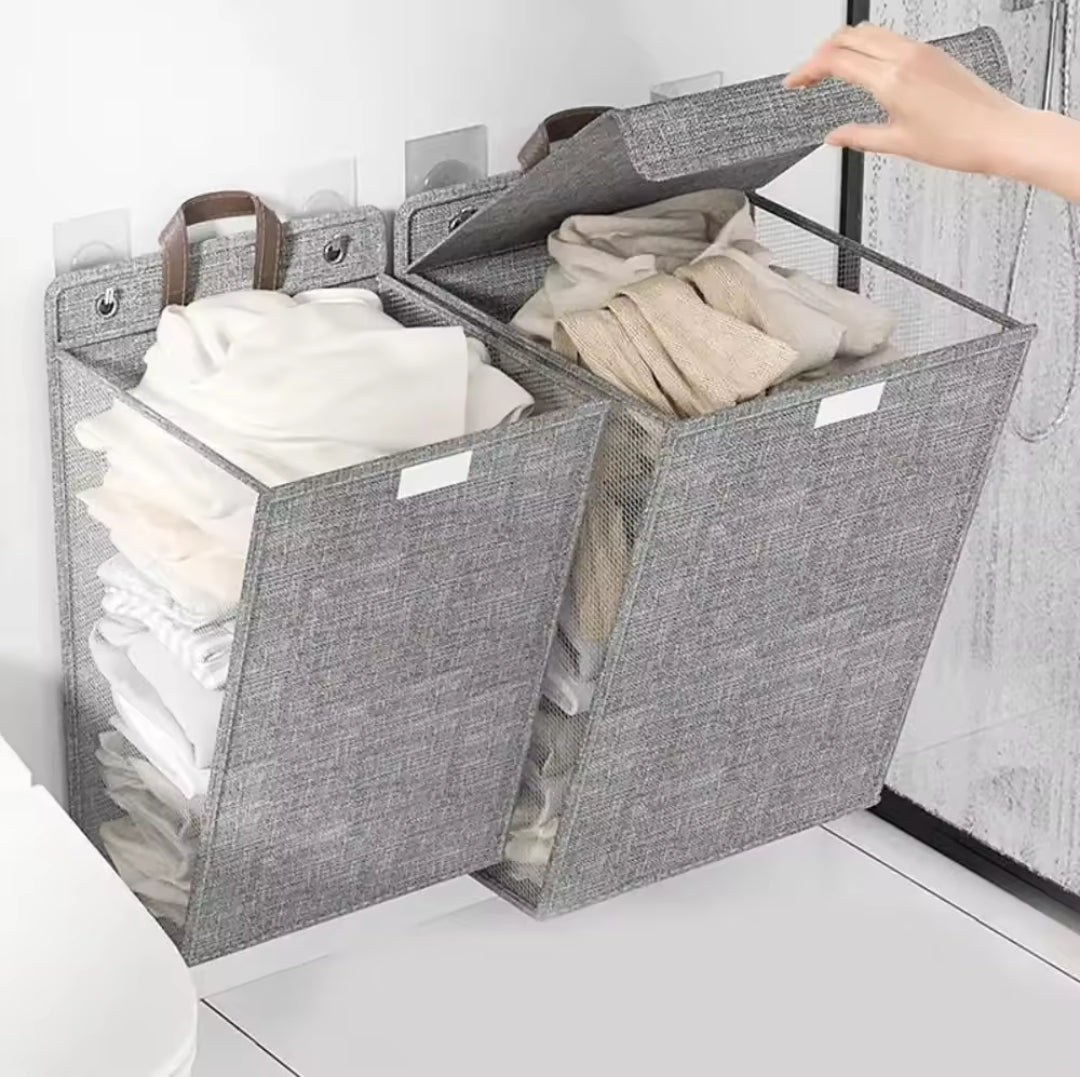 Basket shown in a bathroom
