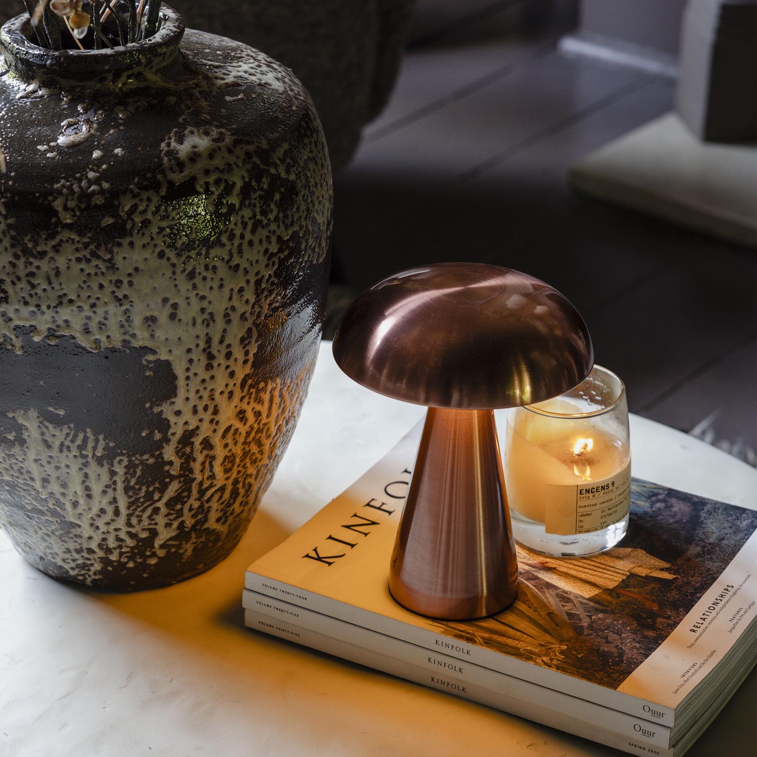 Zenith Portable Table Lamp, Rose Gold