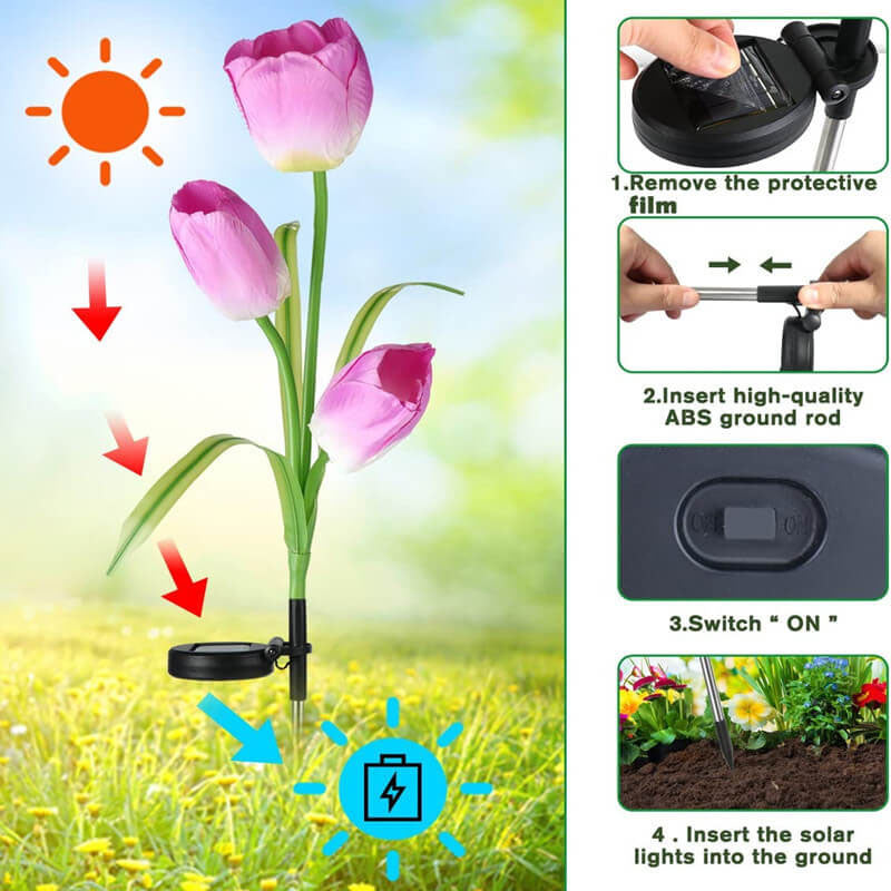 Solar LED Tuinlamp met Tulp Design – Roze/Paars/Blauw/Geel – (1 LED)