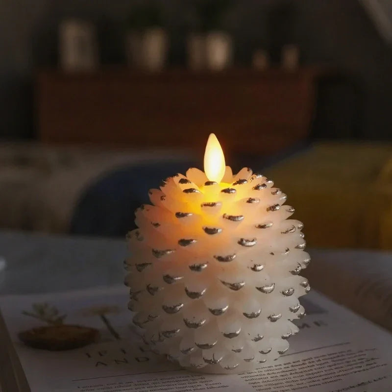 Herfstverlichting in Dennen Design– Set van 2 met Realistisch LED-vlam Effect