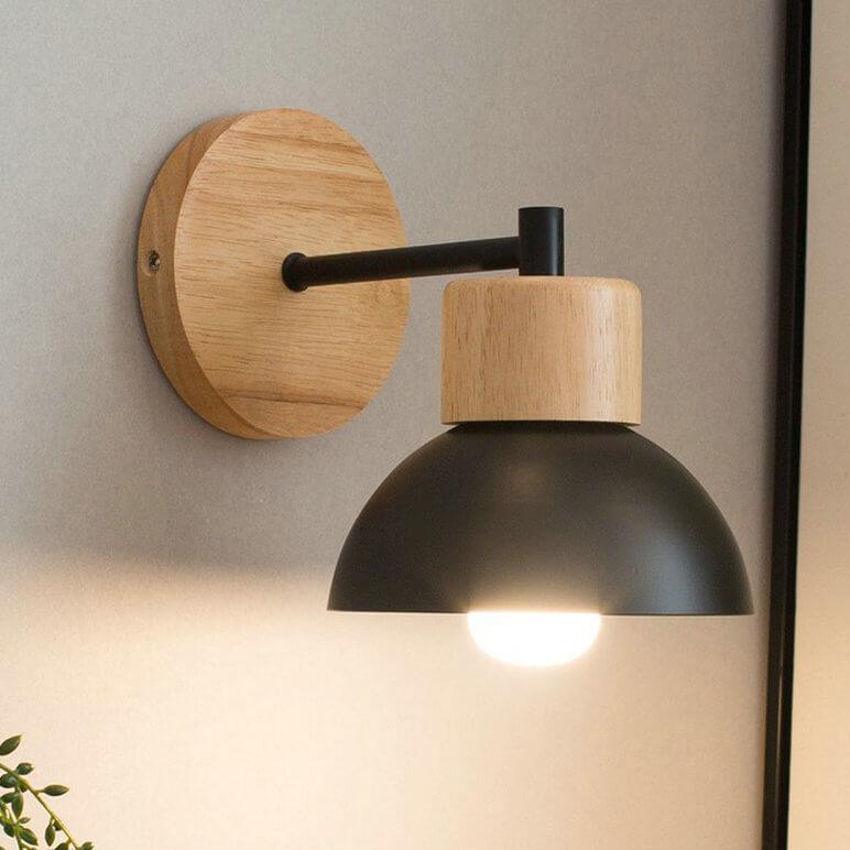 Wood Dome Wall Light 19 cm | Solid Wood, Nordic Design | Hardwired Warm Accent Lamp for Bedroom and Hallway