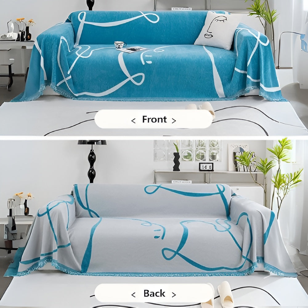 Abstract Line Reversible Chenille Couch Cover