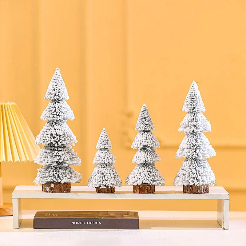 Mini Flocked Christmas Tree Decoration with Wooden Base