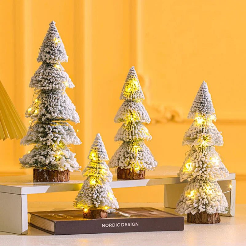 Mini Flocked Christmas Tree Decoration with Wooden Base