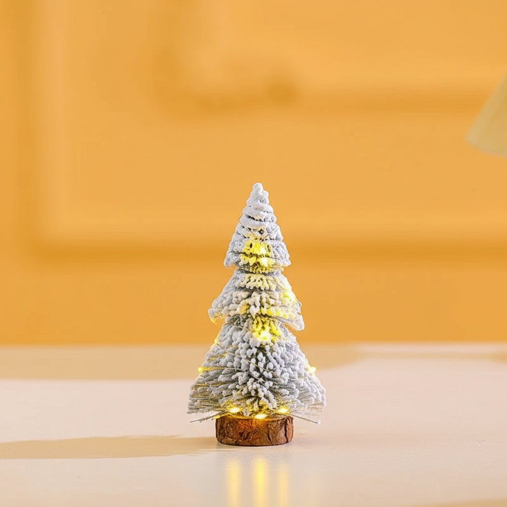 Mini Flocked Christmas Tree Decoration with Wooden Base