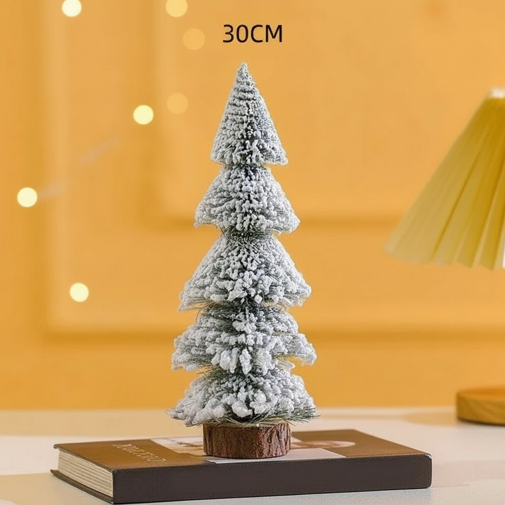 Mini Flocked Christmas Tree Decoration with Wooden Base