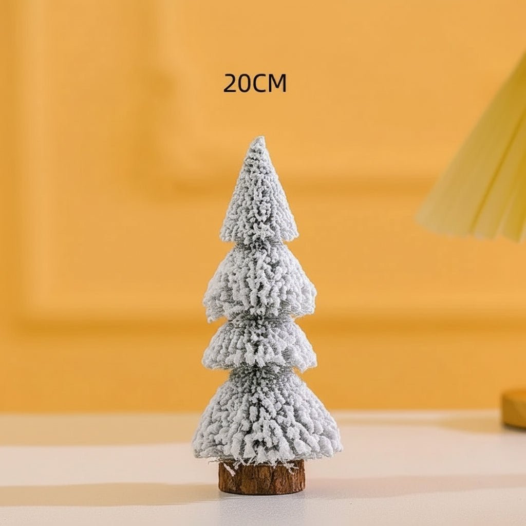 Mini Flocked Christmas Tree Decoration with Wooden Base