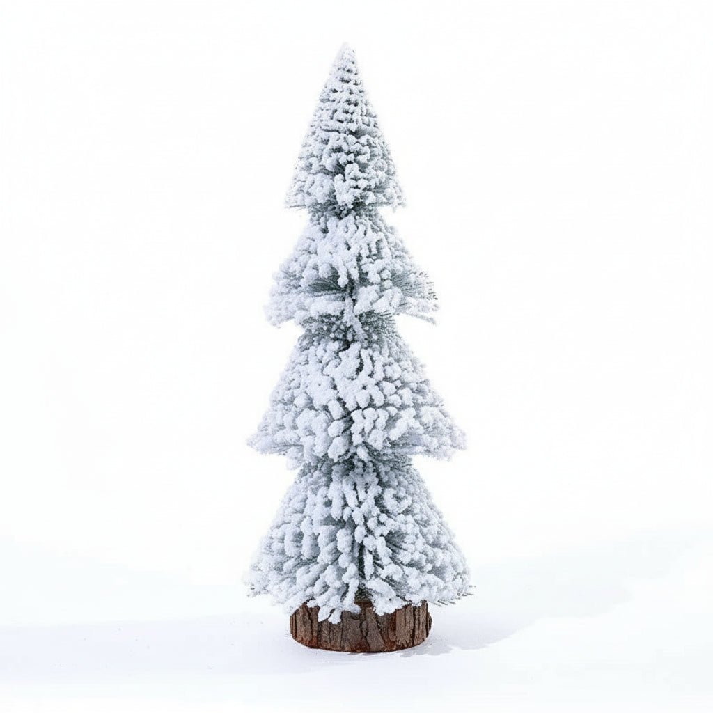 Mini Flocked Christmas Tree Decoration with Wooden Base