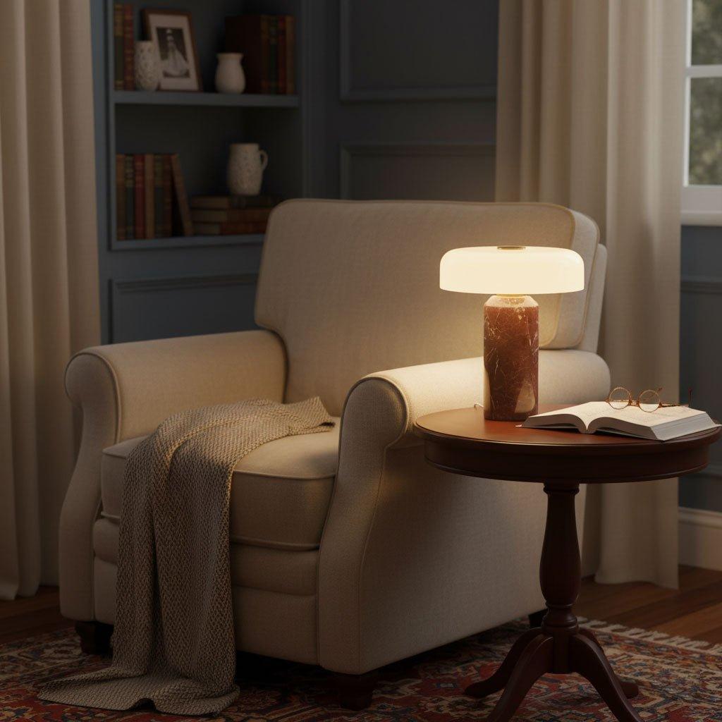 Marble Table Lamp Cordless 21 cm | Opaline Glass Shade, Touch Dimmable | Rechargeable Warm to Cool White LED