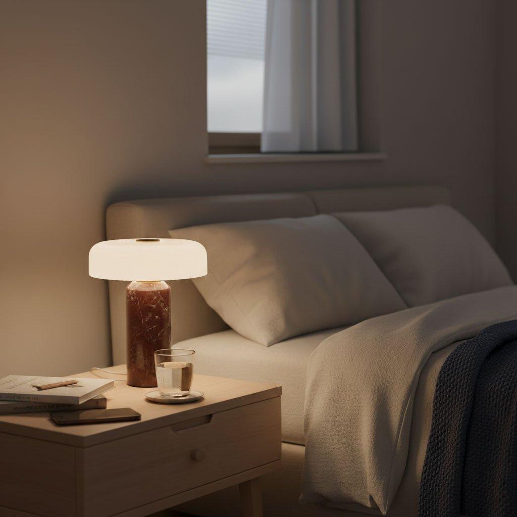 Marble Table Lamp Cordless 21 cm | Opaline Glass Shade, Touch Dimmable | Rechargeable Warm to Cool White LED