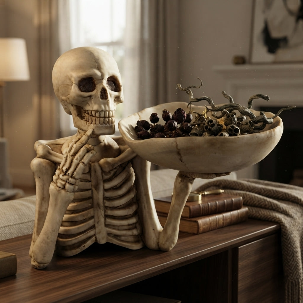 Decorative Tray Resin Skull Design Halloween Tabletop Organizer