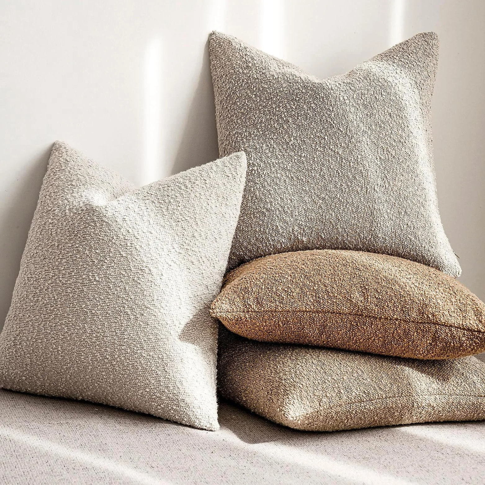 Boucle cushion cover shown flat