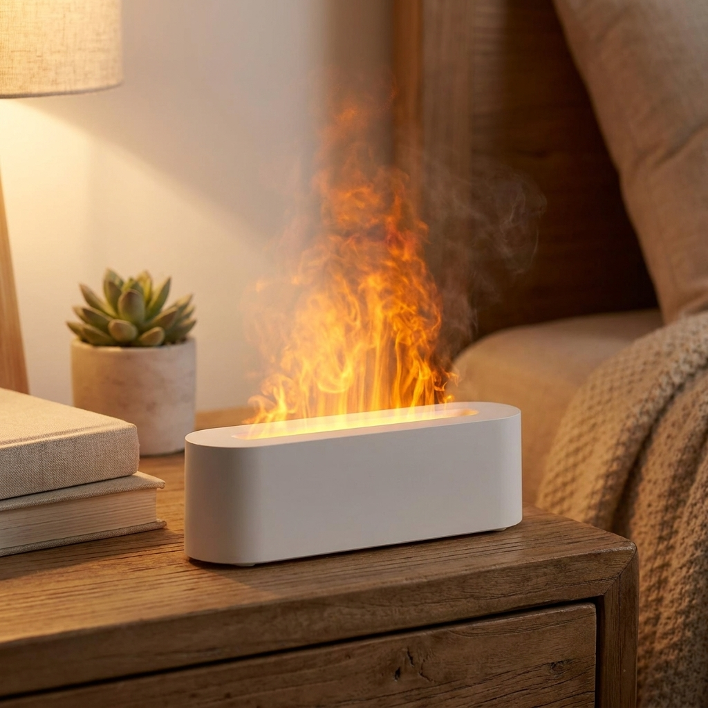 Aroma Diffuser with RGB Flame Light and Ultrasonic Humidifier