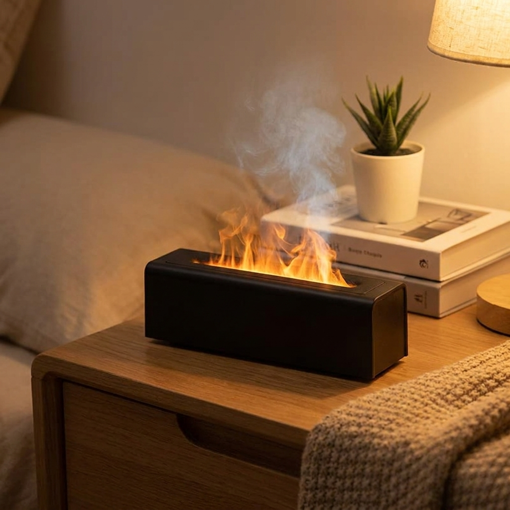Aroma Diffuser with RGB Flame Light and Ultrasonic Humidifier