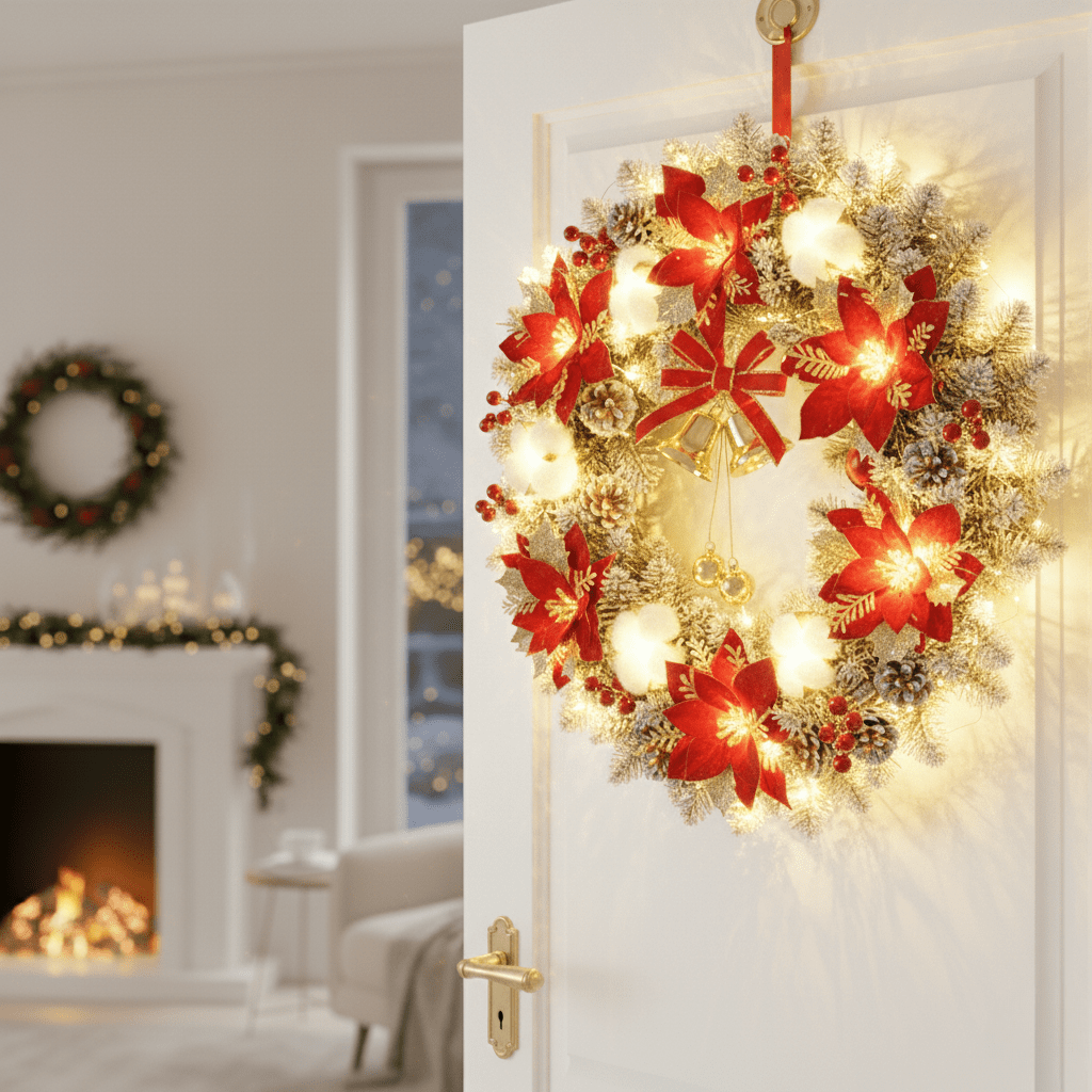 LED Christmas Wreath with Bells and Golden Shimmer