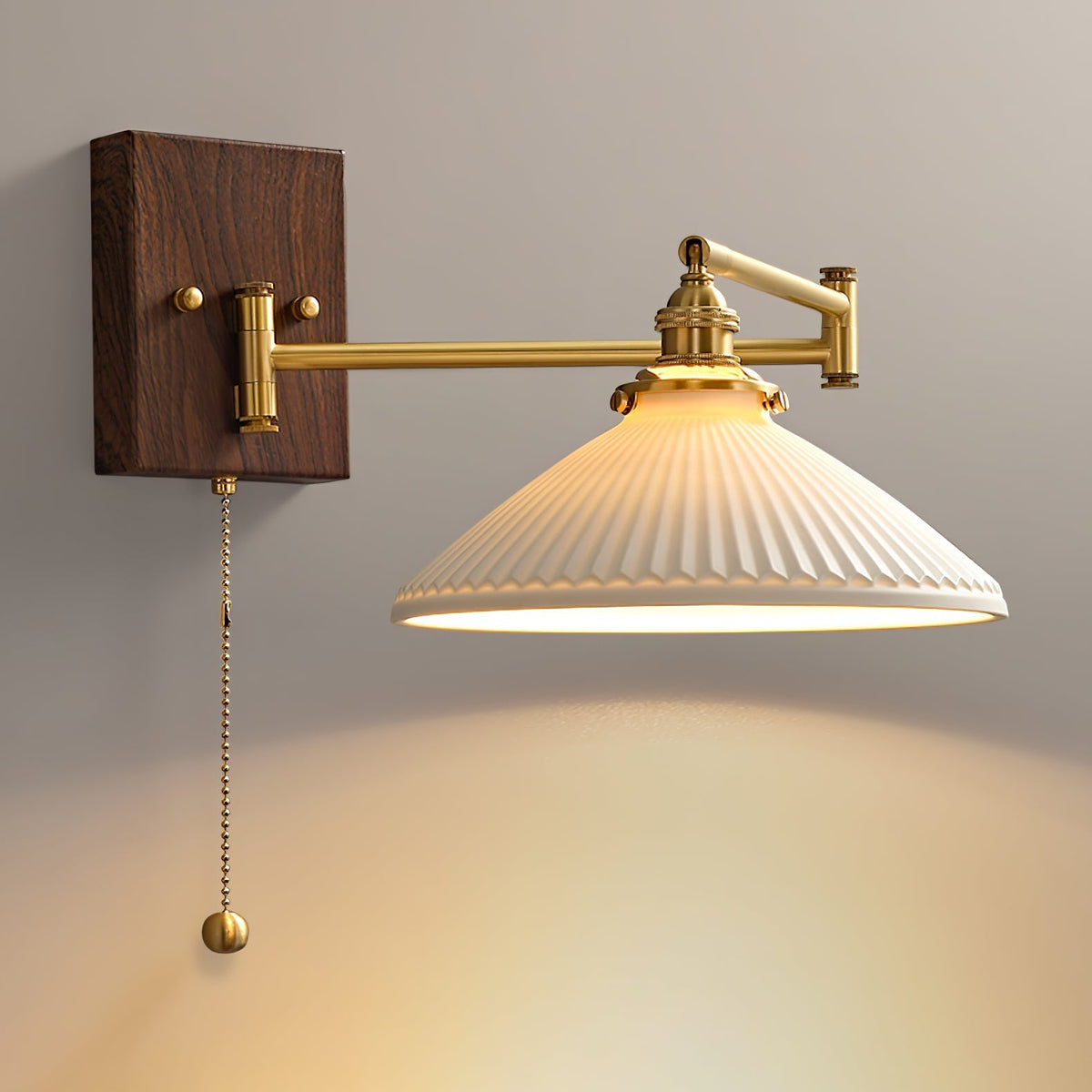 Geometric Ceramic Wall Light Adjustable Brass Walnut Finish Modern Sconce - Home Decor - Stack & Clear