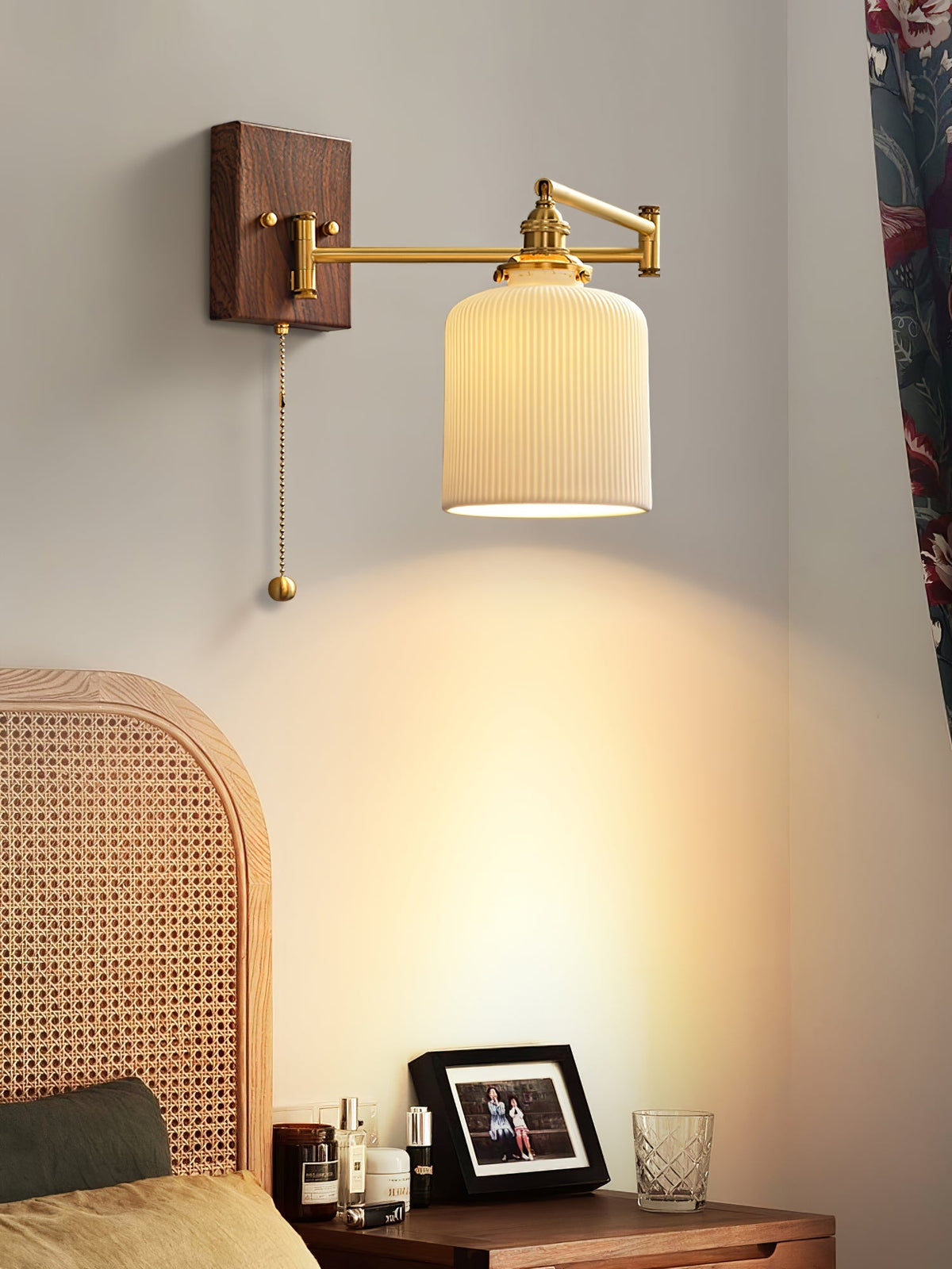 Geometric Ceramic Wall Light Adjustable Brass Walnut Finish Modern Sconce - Home Decor - Stack & Clear