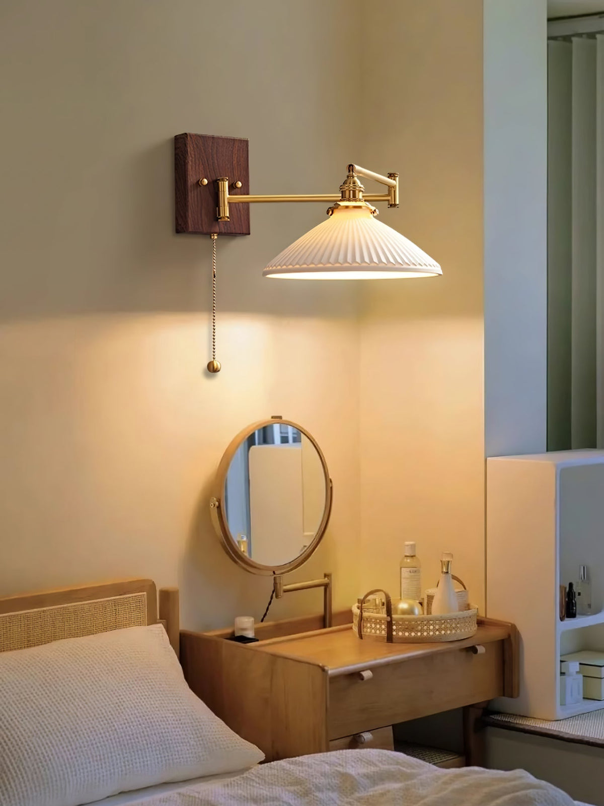Geometric Ceramic Wall Light Adjustable Brass Walnut Finish Modern Sconce - Home Decor - Stack & Clear