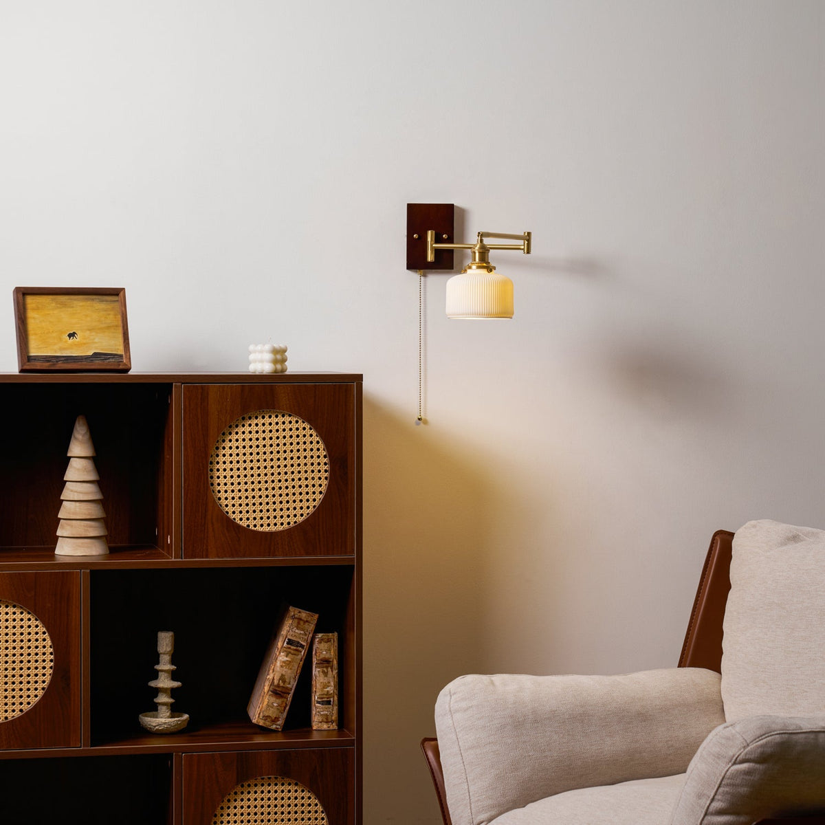 Geometric Ceramic Wall Light Adjustable Brass Walnut Finish Modern Sconce - Home Decor - Stack & Clear