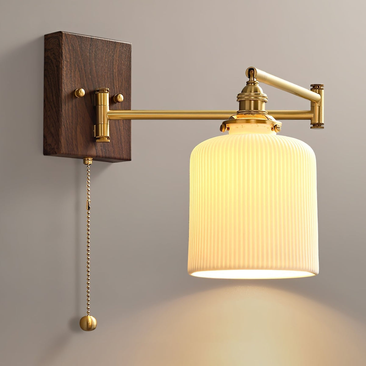 Geometric Ceramic Wall Light Adjustable Brass Walnut Finish Modern Sconce - Home Decor - Stack & Clear