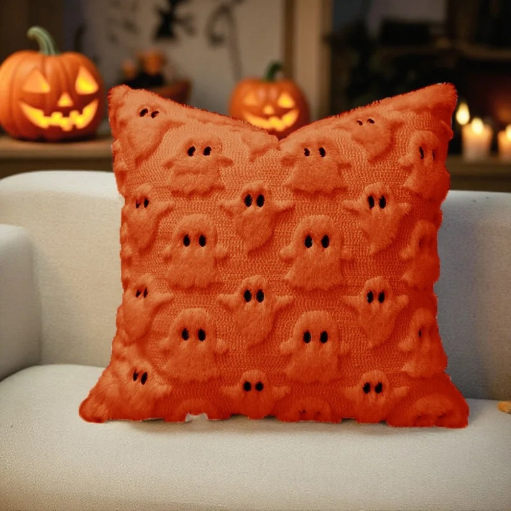 Cushion Cover Microfiber 3D Ghost Design Invisible Zipper Halloween Decor