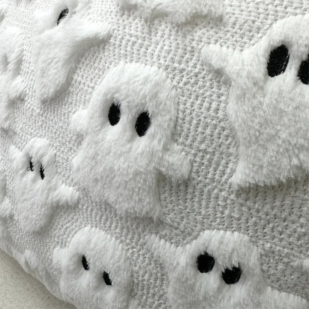 Cushion Cover Microfiber 3D Ghost Design Invisible Zipper Halloween Decor