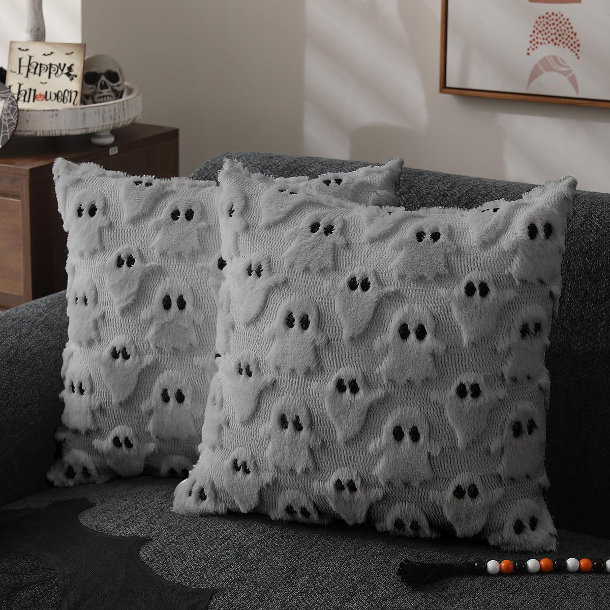 Option 1 Halloween Throw Pillow Covers Set of 2 Ghost Pattern Square Decorative Cushion Covers
