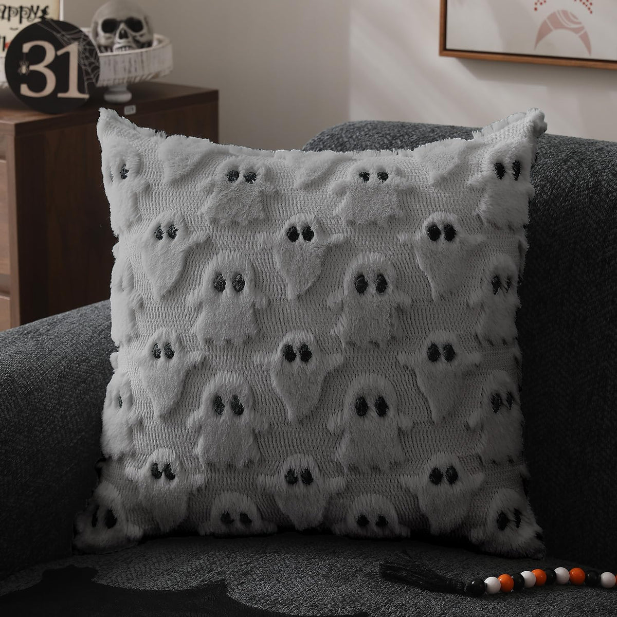 Option 1 Halloween Throw Pillow Covers Set of 2 Ghost Pattern Square Decorative Cushion Covers