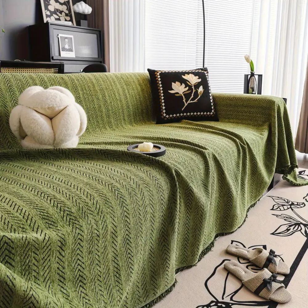 Herringbone Chenille Tassels Couch Cover