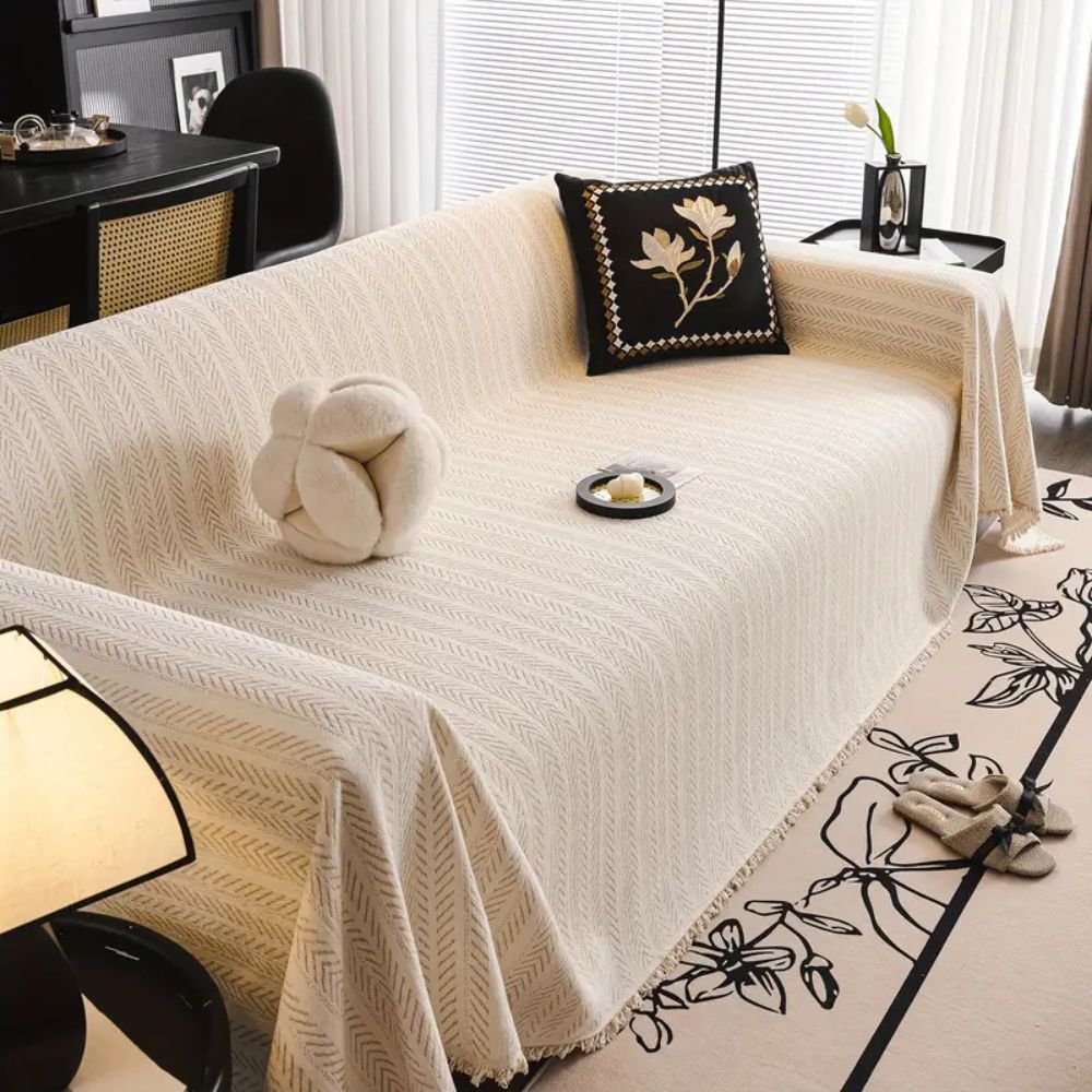 Herringbone Chenille Tassels Couch Cover