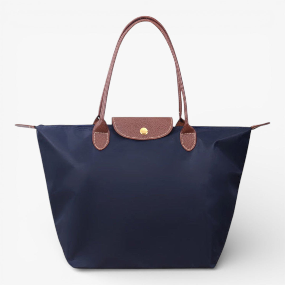 Nylon Tote Bag with Leather Trim