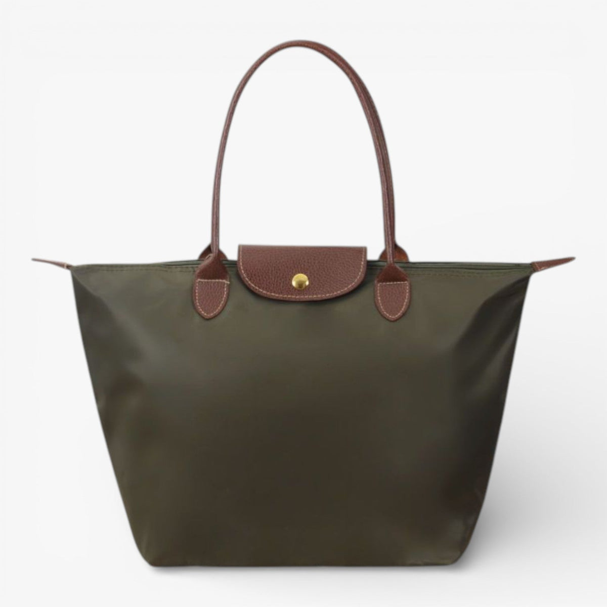 Nylon Tote Bag with Leather Trim
