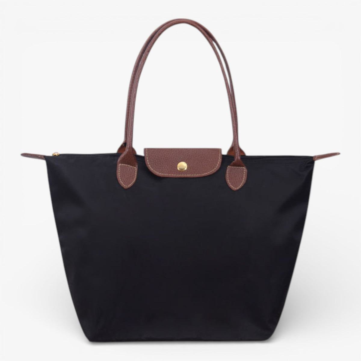 Nylon Tote Bag with Leather Trim
