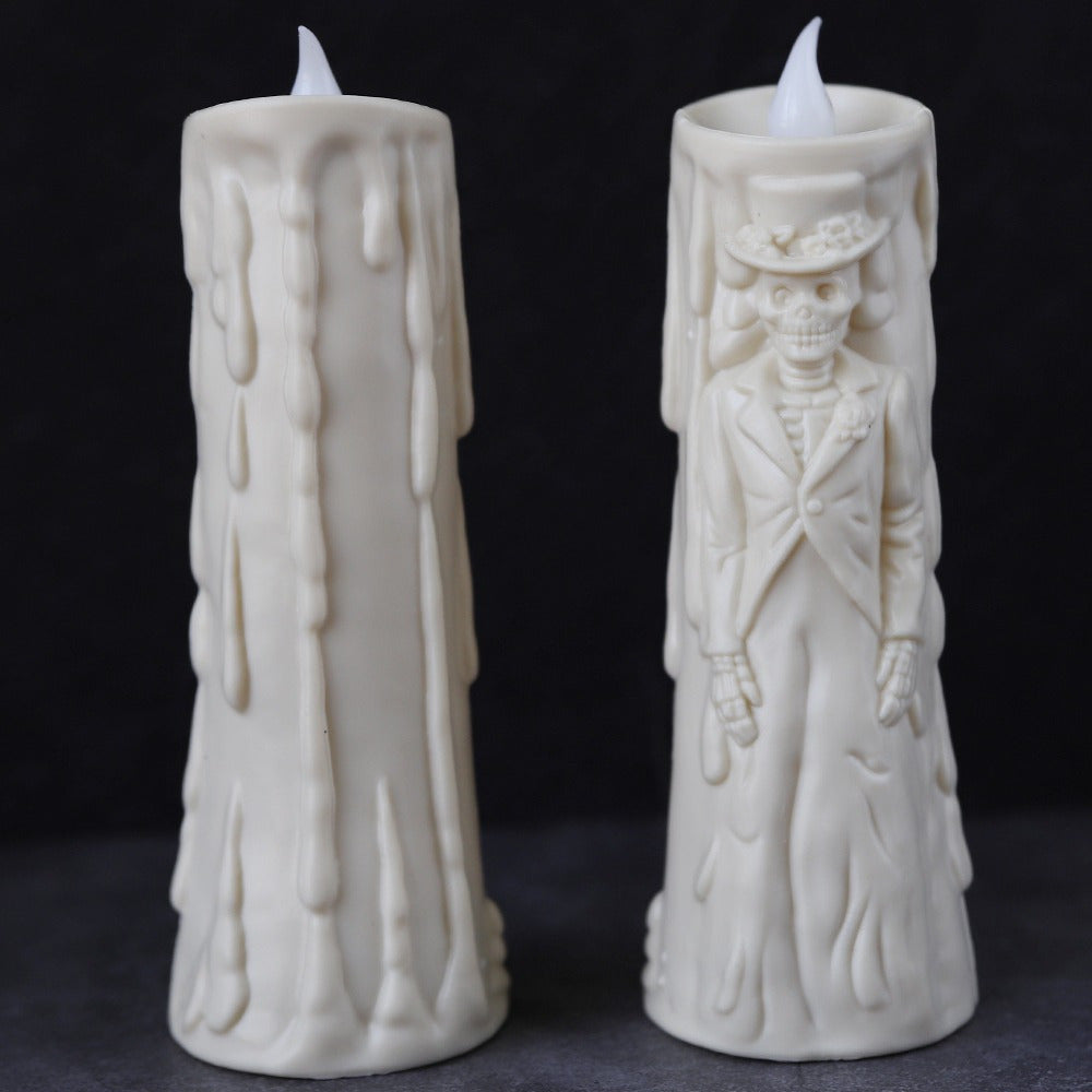 LED Candle Set Skull Bride and Groom Flameless White Light Halloween Wedding Decor