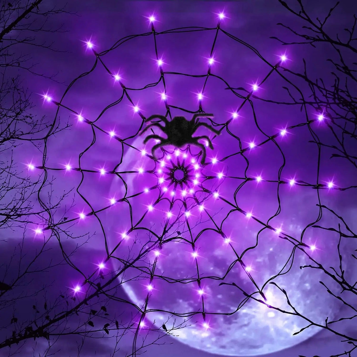 LED Spider Web Decoration 1.2 m Purple Lights with Hanging Spider