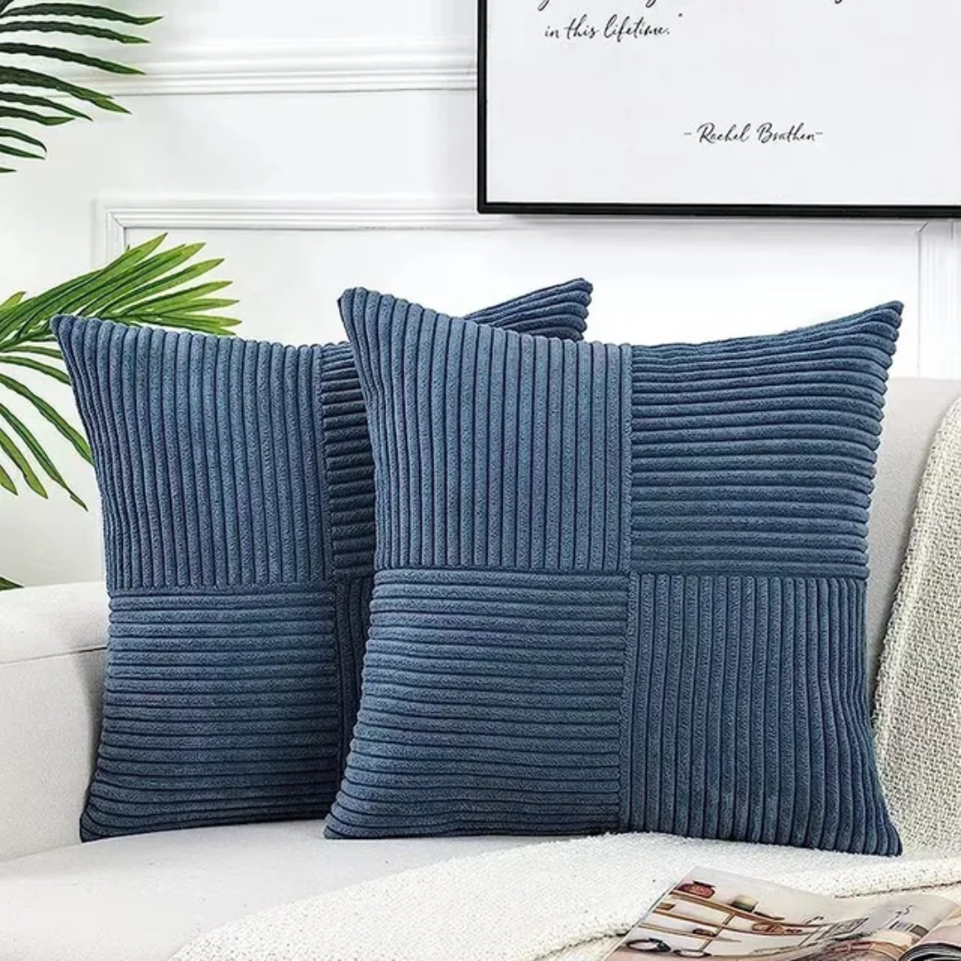 Cushion covers layered in a living room