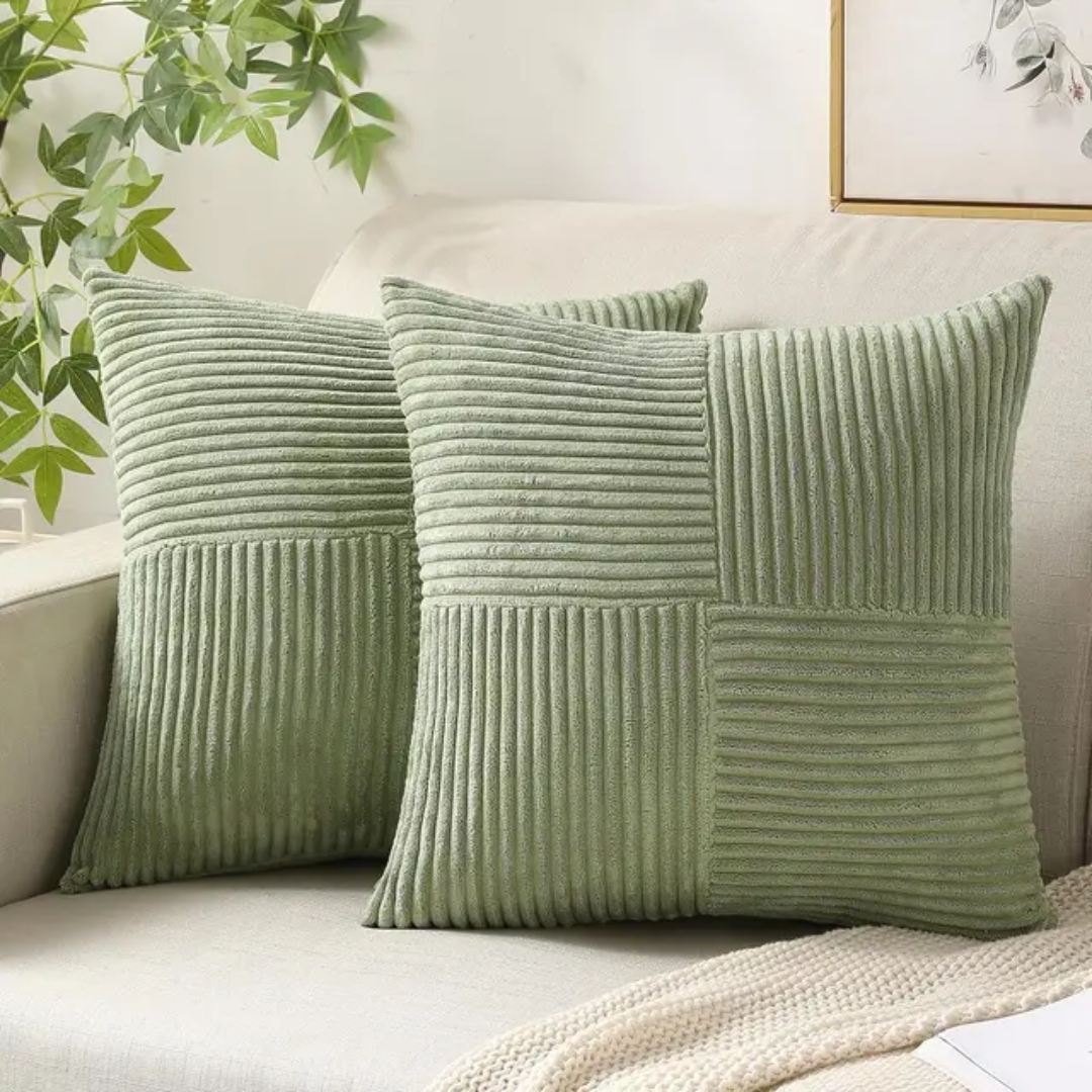 Cushion cover in white on a neutral seat